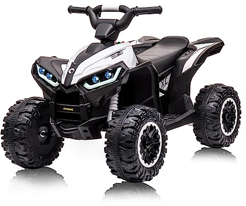 Quad Elettrico per Bambini con Batteria Ricaricabile 12V, Macchina Elettrica Per Bambini con Musica, Clacson, Velocità Elevate e Basse, Luci a LED, Regali per Bambini 3+ anni (Bianco)
