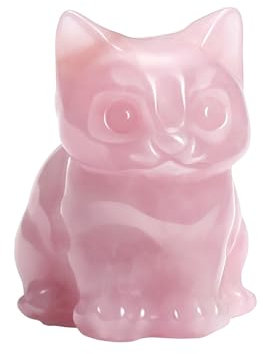 CrystalTears Rose Quartz Healing Crystal Cat Figurine - Carved Gemstone Cute Pink Stone Cat Statue Ornament for Home Office Desk Decor, Lucky Cats Gifts for Women Men Christmas, 1.5”