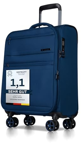 Cocoono Handgepäck Koffer 55x40x20 – Leichter Stoff Reisekoffer mit Rollen, TSA-Schloss, erweiterbar, 40L – Cabin Trolley für Flugreisen, 360° Doppelrollen, Robustes Hand Luggage (blau, M)