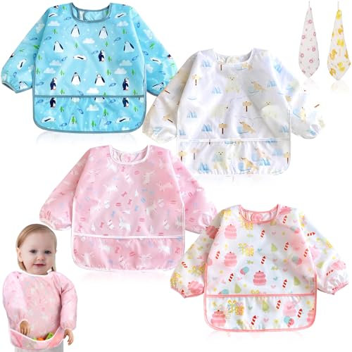 Zofory Lätzchen Baby, 6 Stück Lätzchen mit Ärmeln-mit Quadratische Halstuch, Ärmellätzchen Baby, Sabberlätzchen Baby, Lätzchen Baby mit Ärmeln, für Junge und Mädchen, Ärmellätzchen Baby (3-36 Monate)