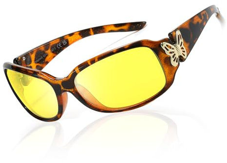 TJUTR Nachtfahrbrille für Damen Umwickeln Antiblendung Polarisierte Nachtsichtbrille Gelbe Linse