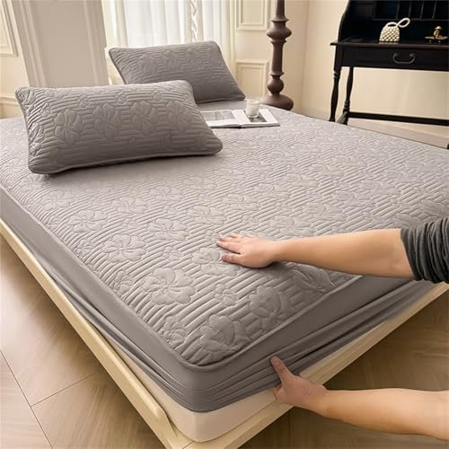 Surwin Spannbettlaken, Wasserdicht Gesteppt Spannbetttücher Elastisch Bettlaken, 30cm Steghöhe, Weiche Spannbetttuch Spannleintuch (200x220cm,Grau)