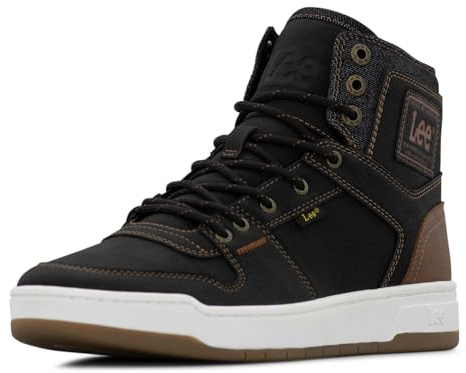 Lee | Daybreaker Hi Sneaker for Men | Comfortable Denim Men's Shoe | Everyday Men Footwear, Black/British Tan, 12