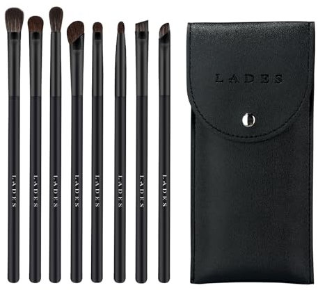 MSQ 8 Stück Lidschatten Make Up Pinsel Set Holzgriff Augen Make up Pinsel Set Portable Augenpinsel Pinselset Kosmetiktasche