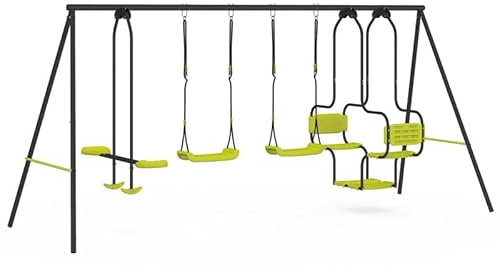 IDMarket - Balançoire 4 agrès portique avec 2 balançoires, nacelle et Face à Face