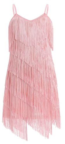 EFOGEP Kids Girls Latin Tassel Sparkly Dress Sequins Sleeveless Vintage Layered Fringe Dresses Ballroom Party Cha Cha Jazz Tangos Ballet Dance 1920s Performance Dress