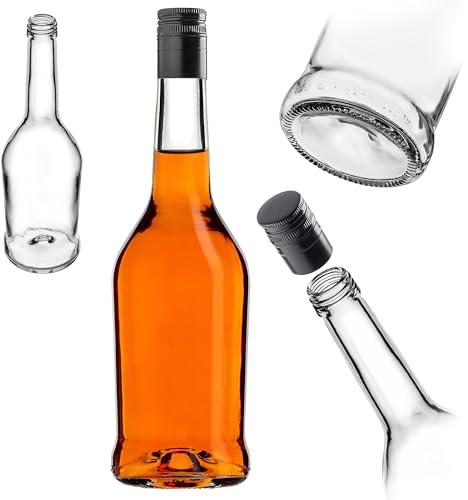 KADAX Botellas de licor de 500 ml, 1 unidad, botellas vacías para llenar aceite, vinagre, licor, vino y licor, botellas de cristal, botellas de licor, botellas de zumo (negras, largas)