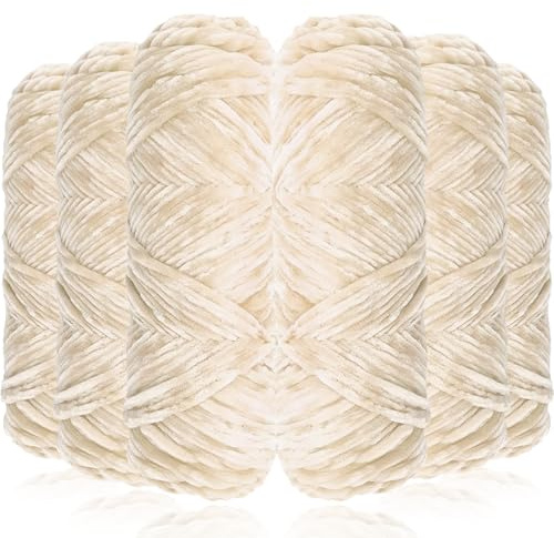 Exquilnova 6 Pack Chunky Yarn for Hand Knitting,Multiple Colors Chenille Yarn for Knitting & Crochet,Soft Chunky Wool for Blankets,Cushion,Scarves,Pet Beds,Bags,Hats,Sweaters(Beige)