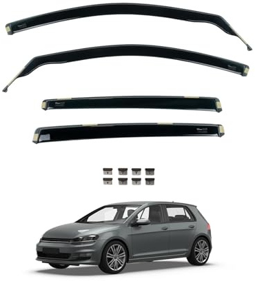 Team HEKO Wind Deflectors for VW Golf 2013-2020 [Only suitable for hatchback models] Front and Rear Set of Window Deflectors, Accessories Smoked UV & Scratch Resistant Acrylic In-Channel Fitting