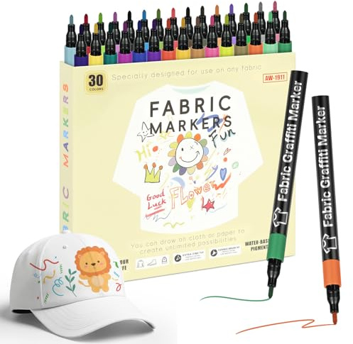 APXEL Marcadores de Tela, 30 Colores Rotuladores para Tela, Rotulador Permanente con Punta Fina, Lavables a Máquina, No Tóxica para Camisetas, Bolsas, Tote Bag y Otros Tejidos