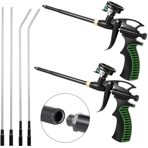 2 Pieces Professional Foam Spray Gun, Heavy Duty Metal Applicator with 4 Nozzles, PU Insulation Dispensing Tool for Caulking and Sealing,tubular（2+4 pieces）