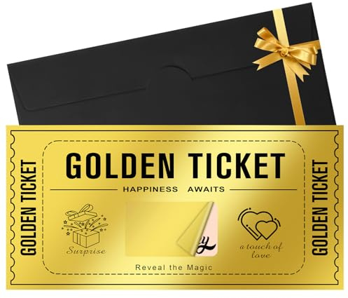 Biamaleu Golden Ticket Dorado, Vales Regalo Pareja, Tarjeta Regalo Rascar, Tarjeta Rasca Cumpleaños, con Pegatinas para Rascar y Sobres, para Rellenar, Regalos de Cumpleaños, Regalo para Novia