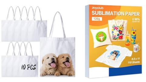 Joyclub Bundle of 10 Pack Canvas Tote Bags and Sublimation Paper 8.5x11 Inch 110 Sheets