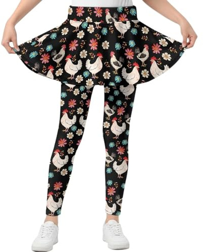 Yaosyuorus Girls Leggings with Skirt,Chicken Washable Girls'Sports & Recreation Pants Breathable Kids Clothes Girl Pants Essentials for Skin-Friendly,Quick-Drying