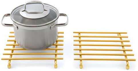 simplywire - Grytunderlägg - Förpackning med 2 - Fyrkantig - Ljusguld | Värmebeständig – köksbänkskydd – belagt stål