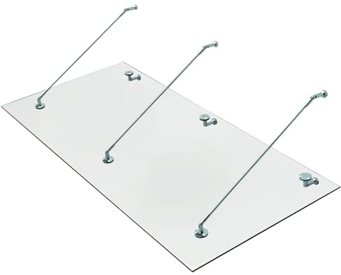 Tettoia per porte, in vetro di sicurezza stratificato VSG 304 e acciaio inox, disponibile in 3 misure (150 x 90/200 x 90/250 x 90 cm) L Vetro trasparente