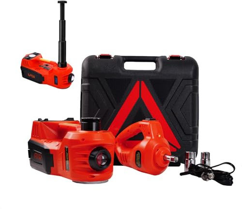 ROGTZ Electric Hydraulic Car Jack Kit 5 Ton 12V Portable Lift Range 17.7 Inch with Impact Wrench and Tire Inflator Pump for SUV Sedan Truck Car Repair Floor Jack for Vehicle Tire Change with LED Light