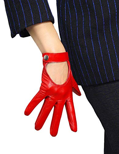 DooWay Women Real Leather Driving Gloves Red Open Back 21m Touchscreen Genuine Sheepskin Motorcycle Gloves