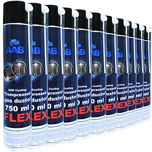 11 x AAB Compressed Gas Duster FLEX 750 ml - Tryckluft med Flexibelt Rör för Rengöring av Dator, Tangentbord, Bärbara Datorer, PC-rengöringssats, Aerosoldammare, Konserverad Luft