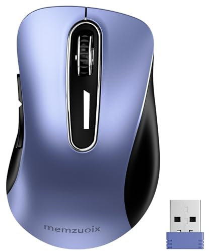 memzuoix Mouse Wireless 2.4GHz, Mouse Ottico Portatile 1400 DPI con Mini Ricevitore USB, 5 Tasti e Funzionamento a Batterie per Laptop, Desktop, MacBook - Blu Marino