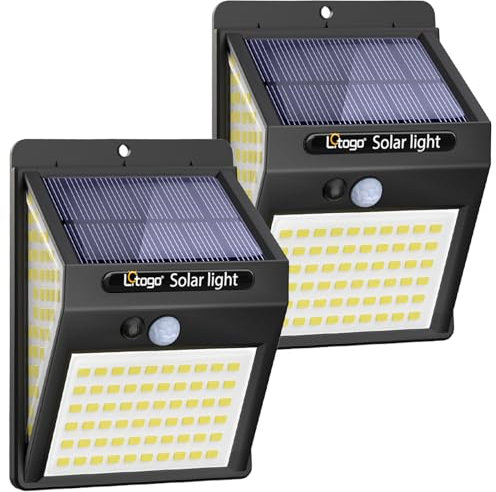 litogo [2 Pack 140LED Solar Security Lights Outdoor, Solar Motion Sensor Lights 270ºWide Angle Waterproof Solar Powered Durable Wall Lights Outside 3 Modes for Garden Fence Door Yard Garage Pathway