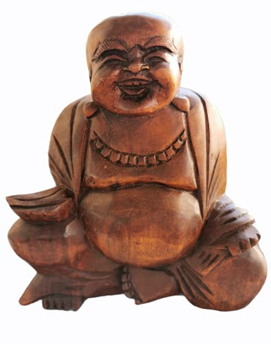 SabelAX - Buda Decoracion- Sonriente-Figuras Decoracion-Figuras de Madera-Amuletos de la Suerte y Proteccion-Amuleto de Buena Suert-Estatuilla Decorativa (Buda)