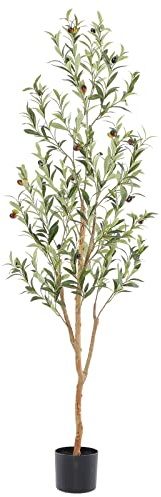 Bellacat Faux Olive Tree 5ft，Olive Trees Artificial Indoor with Natural Wood Trunk and Realistic Leaves and Fruits. 5 Feet(60in) Fake Olive Tree for Home House Office Décor.