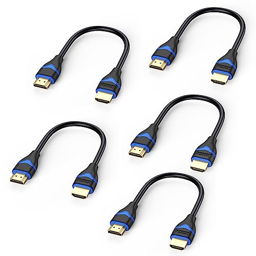 4K kort HDMI-kabel 6 tum 5-pack, HDMI-sladd 0,5 fot höghastighets-HDMI till HDMI-kabel 2.0 (4K@60Hz, 2K@144Hz, 1080P@120Hz, 18Gbps, HDR, 3D, HDCP 2.2, ARC) för HDTV, Switch, PS4/PS5, Xbox, Blu-ray,