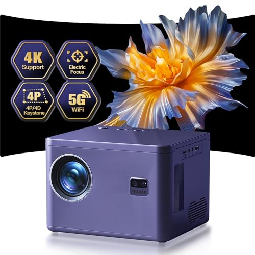 Beamer 4K [Elektrischer Fokus & 6D/4P Trapezkorrektur & Zoom], 20000L Native 1080P 5G WiFi Zweikanal-Bluetooth Projektor, Heimkino/Outdoor Video Beamer für TV Stick/Laptop/Handy/Spielkonsole HDMI USB