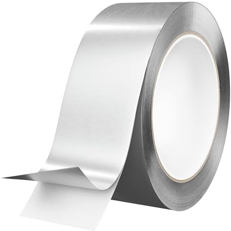 Ruban Adhésif en aluminium - 50mm x 20m Épaisseur 0.1 mm Ruban métallique Autocollant Étanche Pour isolation CVC tuyauterie joints Canaux d'air tuyau d'échappement aération sèche-linge cuisinière