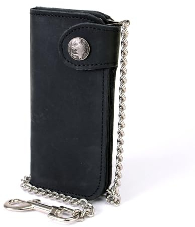 Milwaukee Leather Men's Genuine Leather Bi-Fold Biker Wallets w/Anti-Theft Stainless Steel Chain, Mlw7828-bifold, 6 inch, Mlw7828-bifold