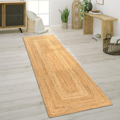Paco Home Teppich Wohnzimmer Naturfaser Handgearbeitet Jute Meliert Modernes Muster Boho Stil, Grösse:80x250 cm, Farbe:Natur 6