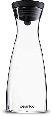 Glas vattenkaraff från PearlCo med 1,3 eller 0,8 liter volym, silikon/rostfritt stål lock och åtsittande förslutning för stabilt grepp och infuterat vatten, CloseUp glaskaraff (0,8 liter)