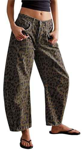 Stretchiga barrel-jeans för kvinnor, medelhög midja, vintage, lös passform, vida ben, croppade denimbxor, Y2K, baggy boyfriend-jeans