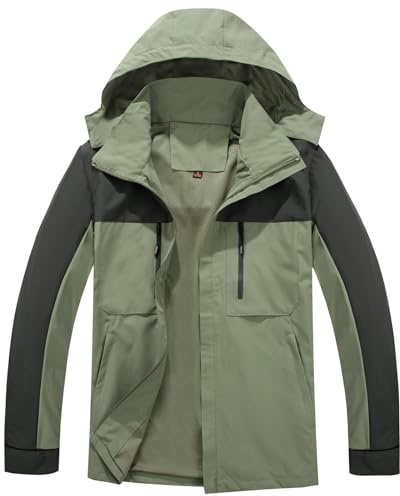 Ynport Crefreak Giacca da Esterno da Uomo Sport Antivento Giacca da Coppia Impermeabile Giacca a Vento Leggera con Cappuccio per Escursionismo all'aperto Trekking, Verde, S