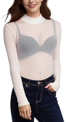 FANGCCC Nättopp damer, sexig festival topp damer transparent nät topp transparent nät topp transparent tyll nät topp casual långärmade toppar för fest, Vit, 3XL