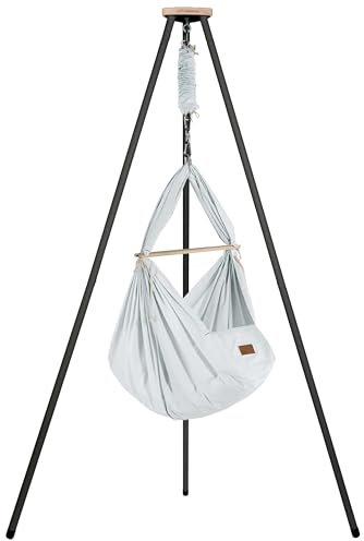 SCHMUSEWOLKE Federwiege Bio Air Grey mit Tipi anthrazit - Hängematte für Babys und Kleinkinder ab Geburt bis 3 Jahre - Bio-Baumwolle - Mit Schafwollmatratze
