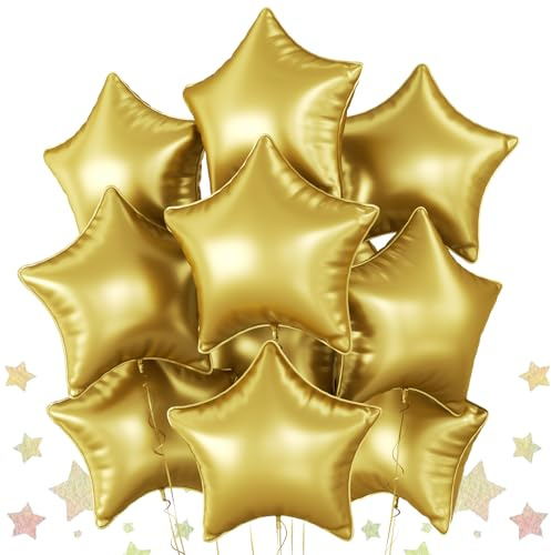 Gold Star Foil Balloons, 10PCS Gold Foil Stars Shape Balloons, 18 Inch Metallic Stars Balloon for Helium Pentagram Balloon for Birthday, New Years, Graduation, Baby Shower Party Decorations