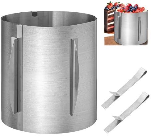 Rant à gâteau réglable de 16 à 30 cm - Anneau haut avec graduation et pince - En acier inoxydable - Pour gâteaux, gâteaux, mousses - Résistant à la chaleur