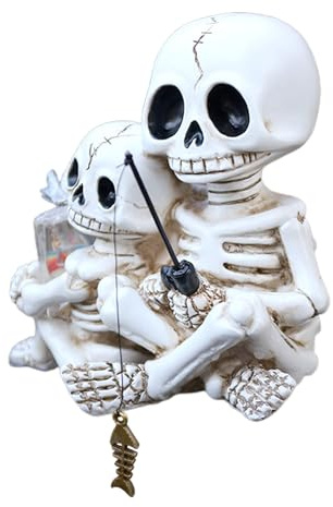 Outdoor Skeleton Statue - Decorative Sculpture Desktop - Halloween Skeleton Fishing Figure Resin for Pond Fence Garden Windowsill Bookcase Pool
