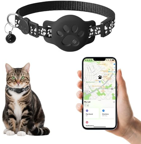 Smart Bluetooth Tracker per Android – Certificato per l'uso con Google Find My, GPS Tag nero per gatti, cani, chiavi, bagagli e altro – Localizzatore per animali domestici, senza abbonamento, nero