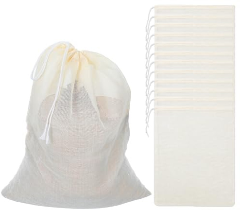 12 Packs Reusable Soup Bags, 10 x 8 Inch Spice Bags for Cooking, Spice Strainer Pouches Tea Filter Bag Cheesecloth Pouches for Straining Reusable Natural Cotton Sachet Bag for Tea, Broth, Stock​