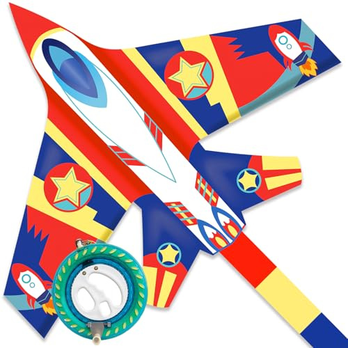 Mint's Colorful Life Airplane Kite with Reel for Kids & Adults, Easy to Fly Plane Kites with 7.1in Kite Reel Winder for Boys & Girls, Best Beach Kites for Beginners with 650ft String