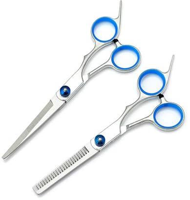 Dog Grooming Scissors Set - ShiningUU 2Pcs Stainless Steel Pet Hair Cutting Scissors with Safety Rounded Tips | Cutting Scissor and Thinning Shear for Dogs Cats Pets