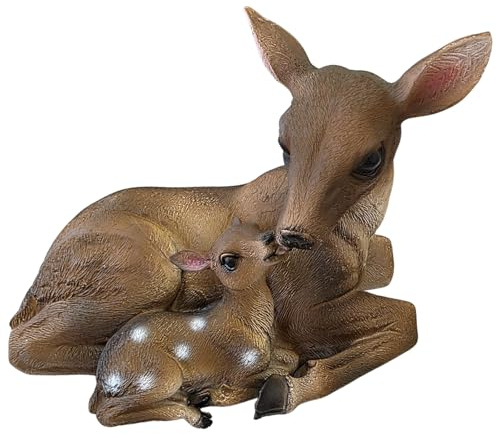 Logbuch-Verlag Dekorativ figur REH med baby 14 cm hög – liggande hjortfigur, mamma och Kitz – höstdekoration av konstgjord sten – djurfigur verklighetstrogen