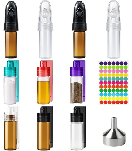 Mispudin 10 st. kryddpulverdispenserare, 5 g glasdispenserare pulver med sked, limning, tratt, mini kryddströare camping, kryddpulver verktyg, förvaringsflaska liten för resor, camping