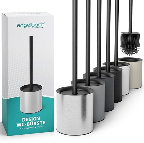 Engelbach® Escobilla WC Silicona – Escobillero Baño Acero Inoxidable Antisalpicaduras – Cepillo Inodoro Higiénico y Duradero con Diseño Elegante – Acero Inoxidable