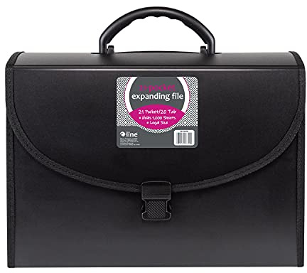 C-Line 21-Pocket Poly Expanding File with Handle, Includes Tabs, Locking Closure, Legal Size, Black (58320), Traditional