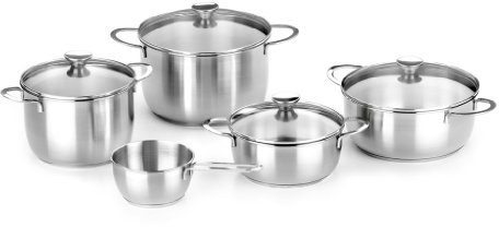 BRA Ancora - Menaje de 5 piezas, acero inoxidable 18/10, apta para todo tipo de cocinas incluida inducción.