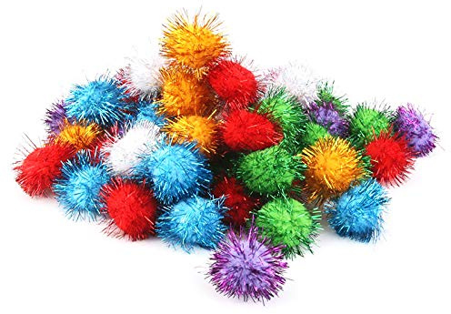 BIPY 20/Pack 3.5cm Cat Toy Soft Balls Kitten Toys with Tinsel Fluff Indoor Pompom Ball Assorted Color Random